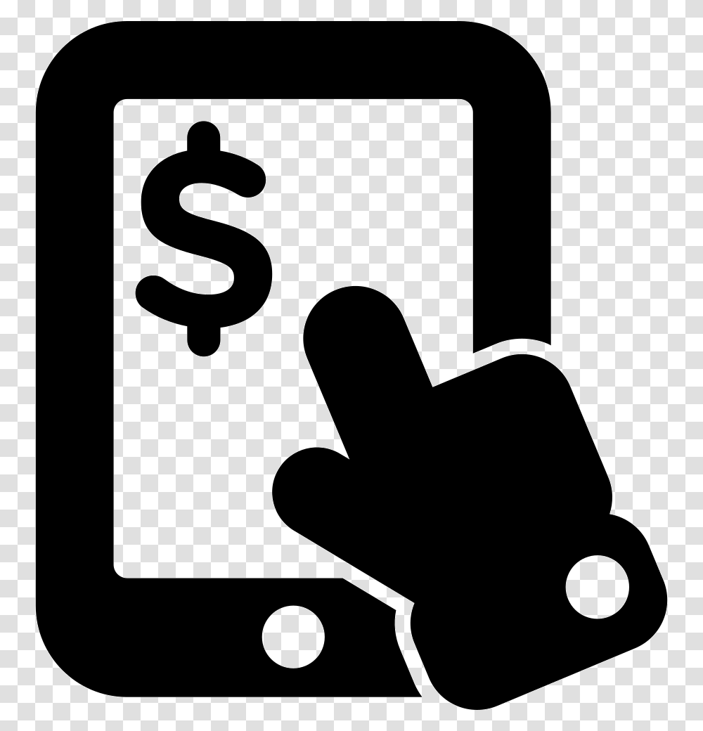 Hand Pointing To Dollar Sign On Tablet Device Online Payment Icon Background, Stencil, Number Transparent Png