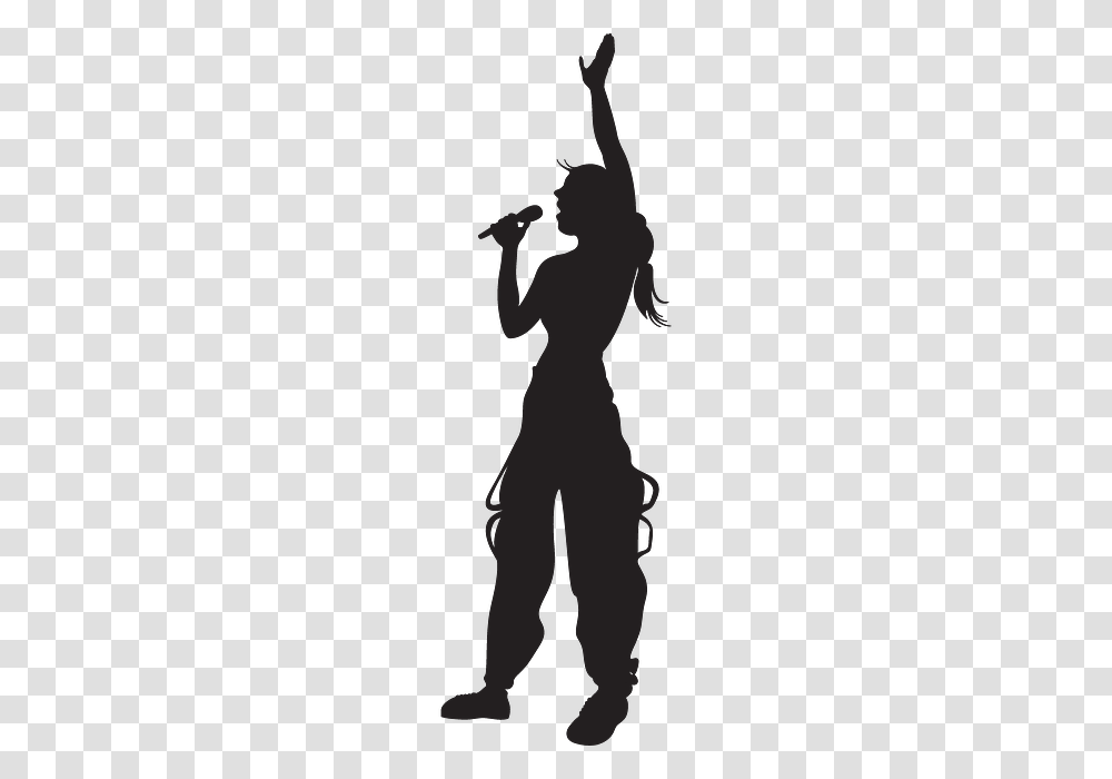 Hand Singing Silhouette Girl Microphone Silhouettes, Person, Dance Pose, Leisure Activities, Stencil Transparent Png