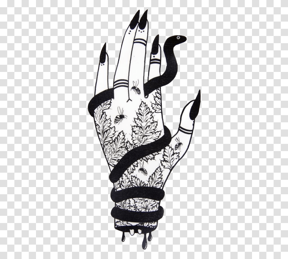 Hand Witch Snake Tattoo Cute Aesthetic Freetoedit Black And White Witch Hand, Apparel, Footwear, Stencil Transparent Png