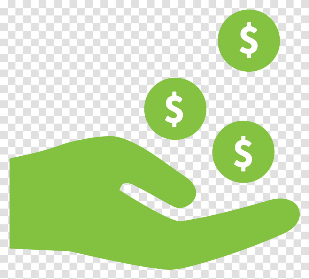 Hand With Coins, Number, Green Transparent Png