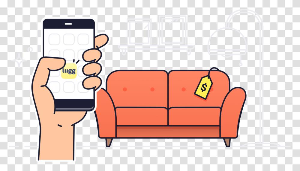 Hand With Couch Studio Couch, Furniture Transparent Png