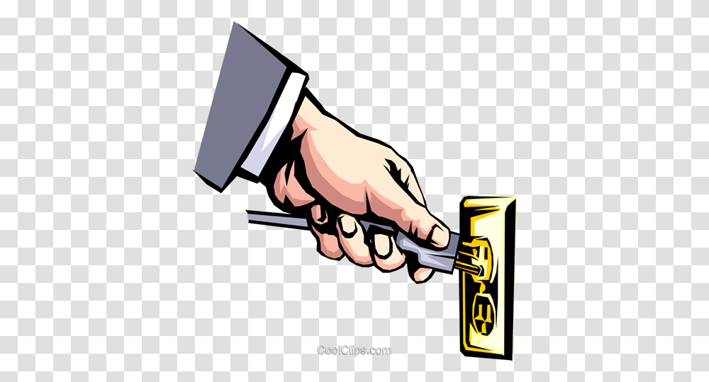 Hand With Electrical Plug Royalty Free Vector Clip Art, Weapon, Dessert, Food, Tin Transparent Png