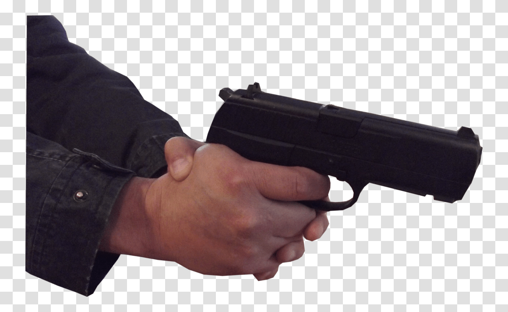 Hand With Gun Gun With Two Hands, Weapon, Weaponry, Person, Human Transparent Png