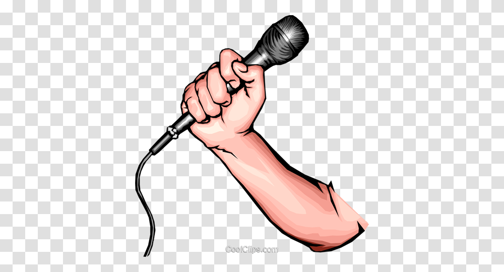 Hand With Microphone Royalty Free Vector Clip Art Illustration, Machine, Person, Human, Gearshift Transparent Png