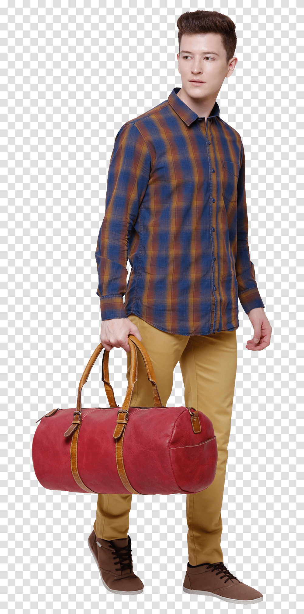 Handcrafted Genuine Leather Duffel Bags Travel Luggage Plaid, Handbag, Accessories, Accessory Transparent Png