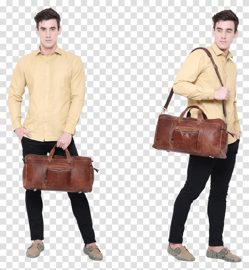 Handmade Genuine Leather Travel Duffel BagsClass Briefcase, Person, Human, Apparel Transparent Png