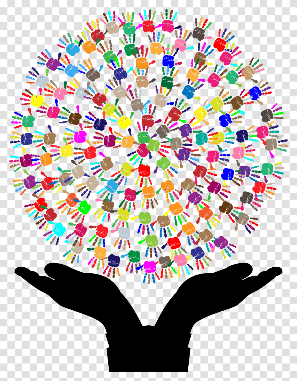 Hands Holding Up Tree Of Hands Vector Clipart Image, Rug, Confetti, Paper Transparent Png