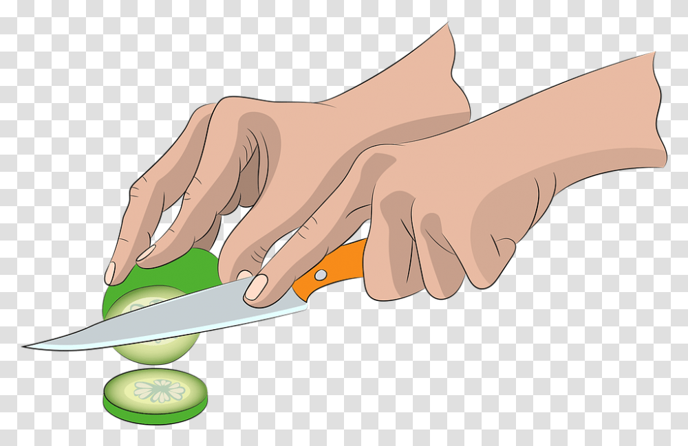 Hands Knife Hand Woman Nutrition Cucumber Cartoon Knife In Hand, Axe, Tool, Weapon, Weaponry Transparent Png