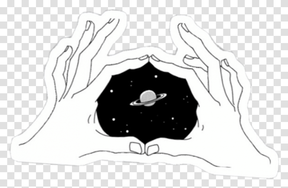 Hands Space Planet Galaxy Universe Hand Aesthetic Black And White Drawing, Plant, Baseball Cap, Stencil Transparent Png