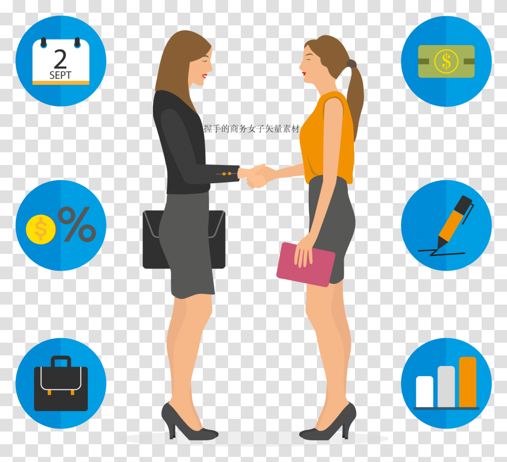 Handshake Business Woman Vector Material, Person, Standing, People, Shorts Transparent Png