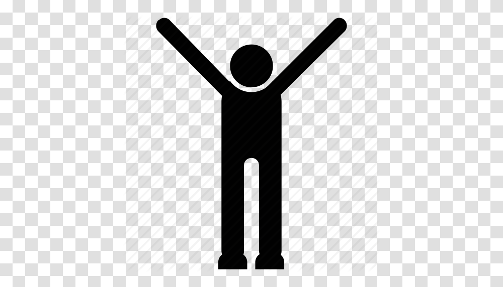 Handsup Happy Person Joyful Person With Hands Up Raised Hands Icon, Silhouette, Stencil, Wrench, Crowd Transparent Png