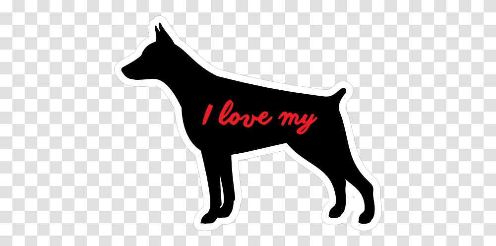 Handwritten I Love My Doberman Pinscher Silhouette Sticker Dobermann, Mammal, Animal, Antelope, Pet Transparent Png