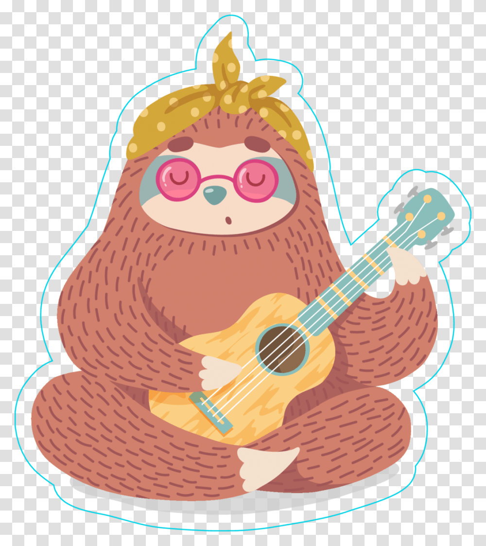 Hang Loose Cute Sloth Backgrounds, Guitar, Leisure Activities, Musical Instrument, Birthday Cake Transparent Png