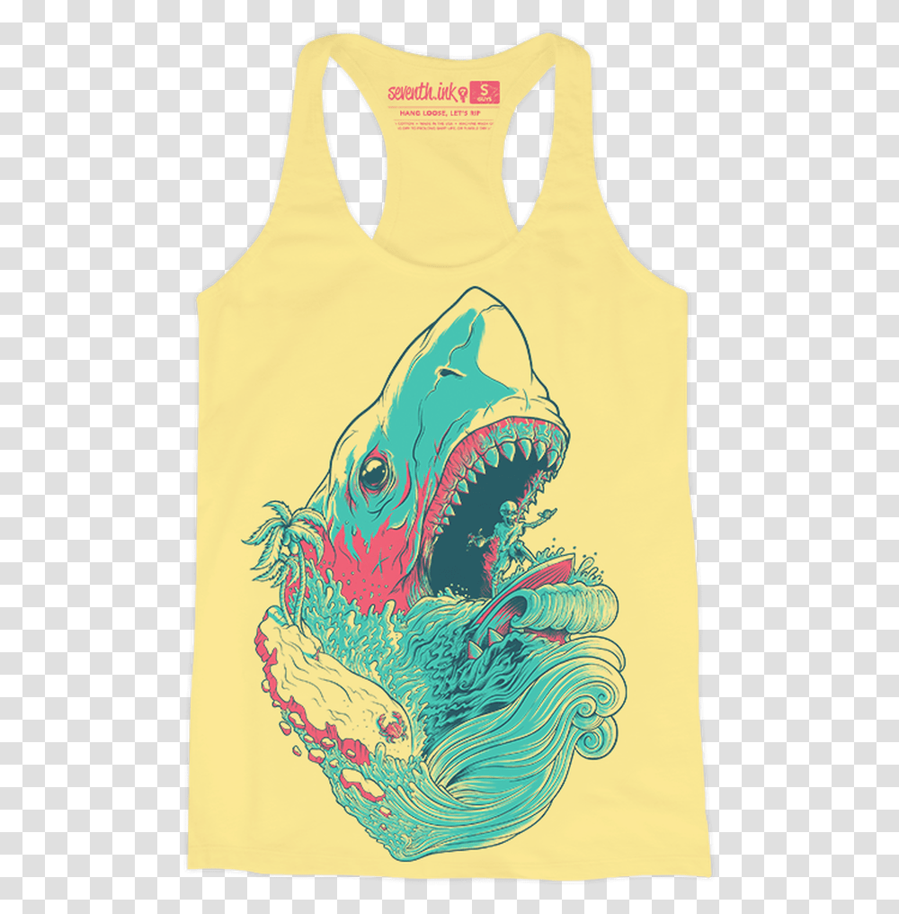 Hang Loose Let's Rip Women's Shark Racerback By Seventh French Paper Banana Split, Apparel, Animal Transparent Png