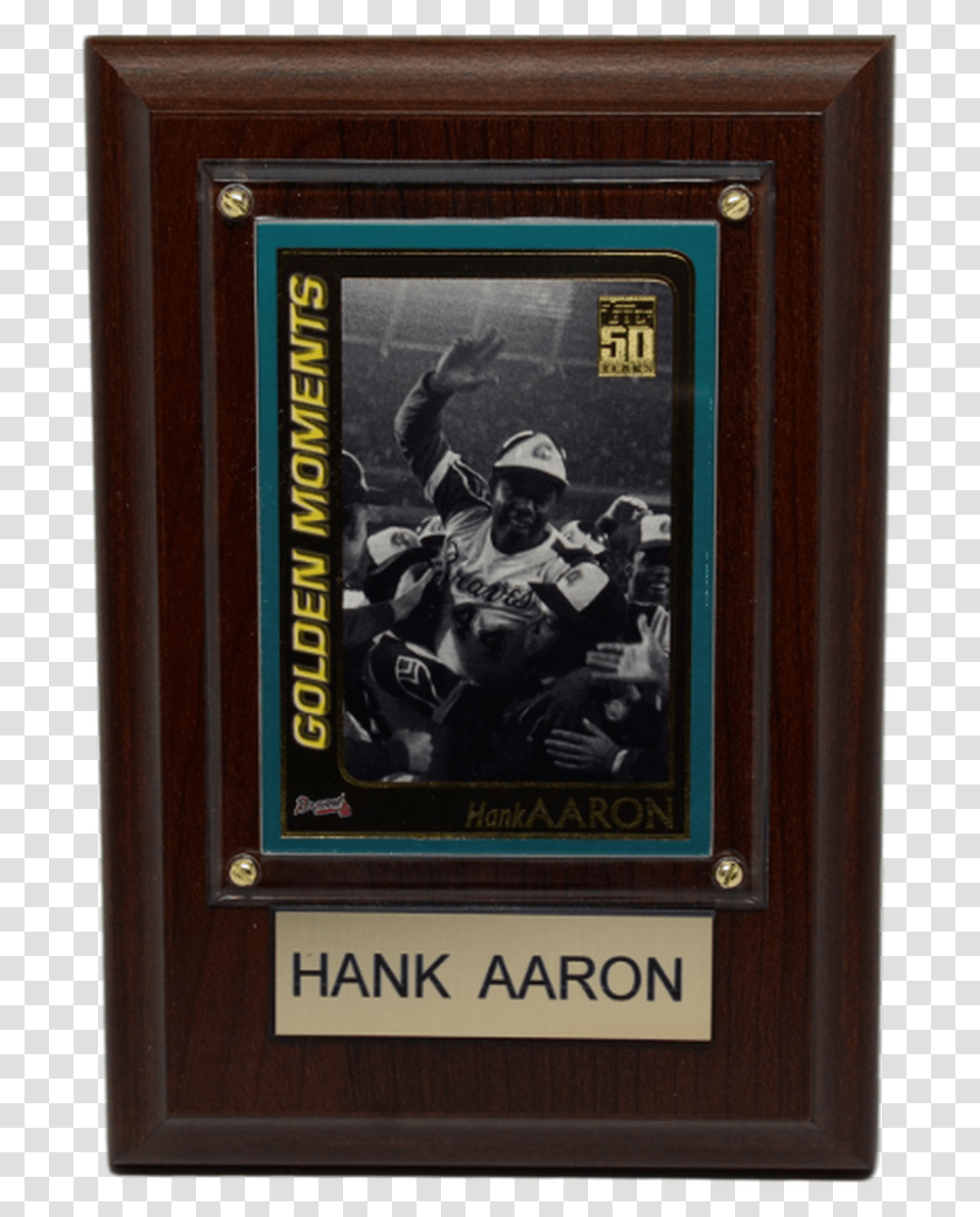 Hank Aaron Atlanta Braves 4 X 6 Baseball Card Plaque Logo, Person, Helmet, Metropolis, People Transparent Png