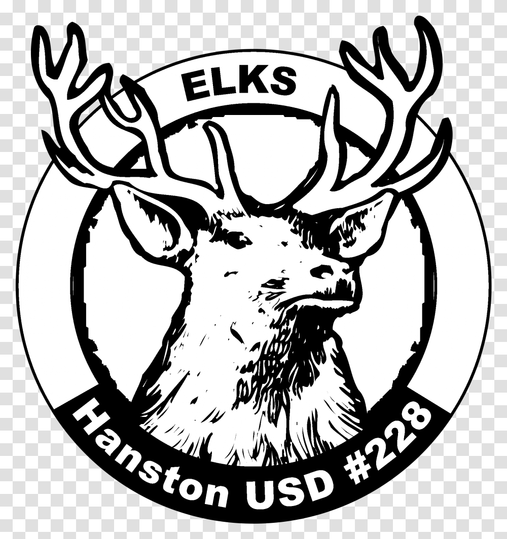 Hanston Usd 228 Logo Black And White Elk, Antler, Deer, Wildlife, Mammal Transparent Png