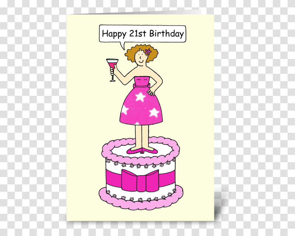 Happy 21st Birthday Lady On A Cake 50th Birthday Cake Cartoon, Dessert, Food, Cream, Creme Transparent Png