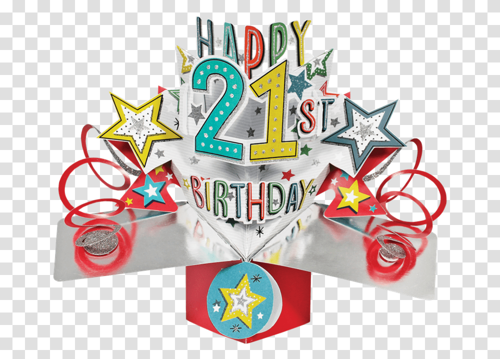 Happy 21st Birthday Pop Up Greeting Card Birtgday Card Pop Up, Symbol, Star Symbol, Text, Number Transparent Png