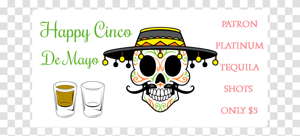 Happy 5 De Mayo Static Cling Skull, Apparel, Sombrero, Hat Transparent Png