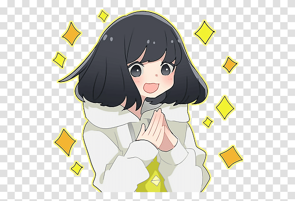 Happy Anime Girl Cute Kawaii Lovely Anime Happy Happy Anime Girl Black Hair, Person, Art, Hand, Female Transparent Png