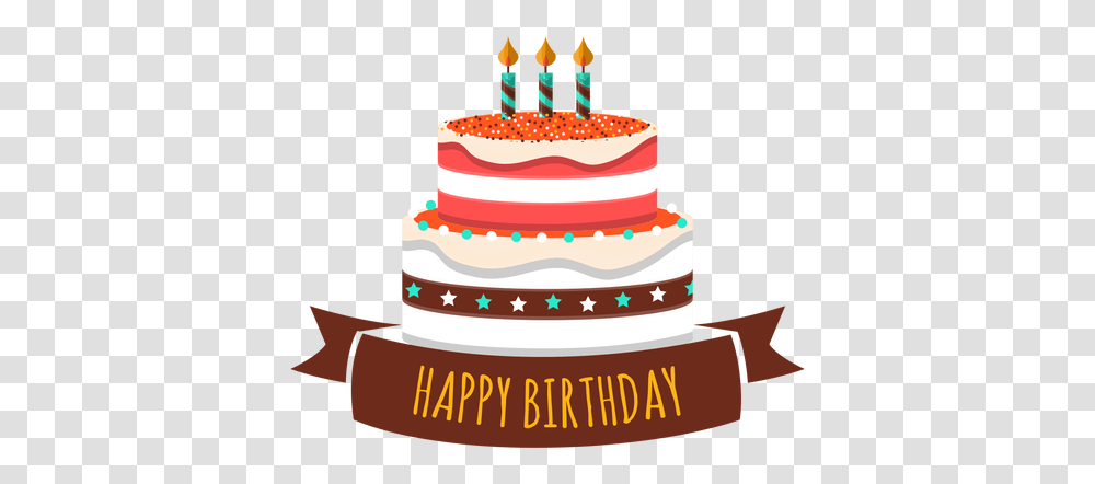 Happy Birthday Cake Candle Fire Star Heart Sticker Cake Happy Birthday, Dessert, Food Transparent Png