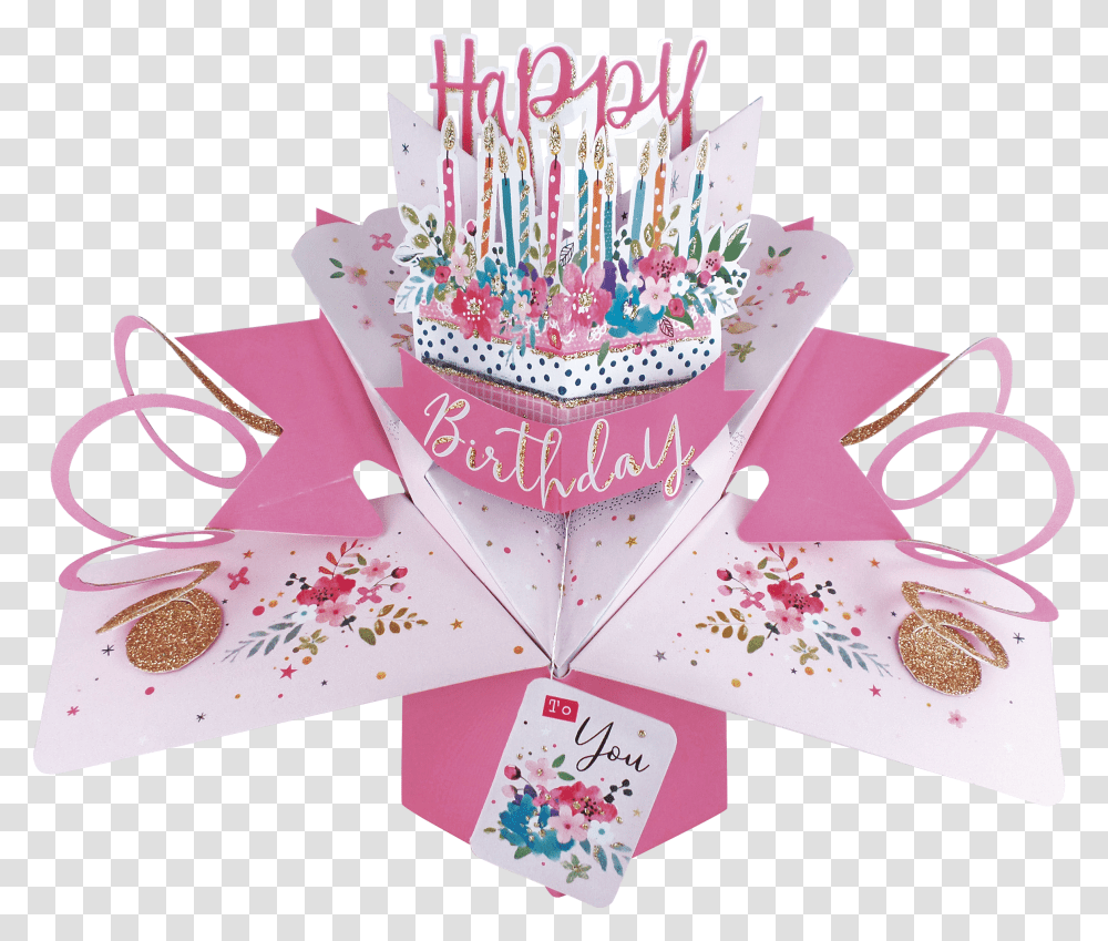 Happy Birthday Cake Pop Up Greeting Card Pop Up Card Happy Birthday, Dessert, Food, Paper, Sweets Transparent Png