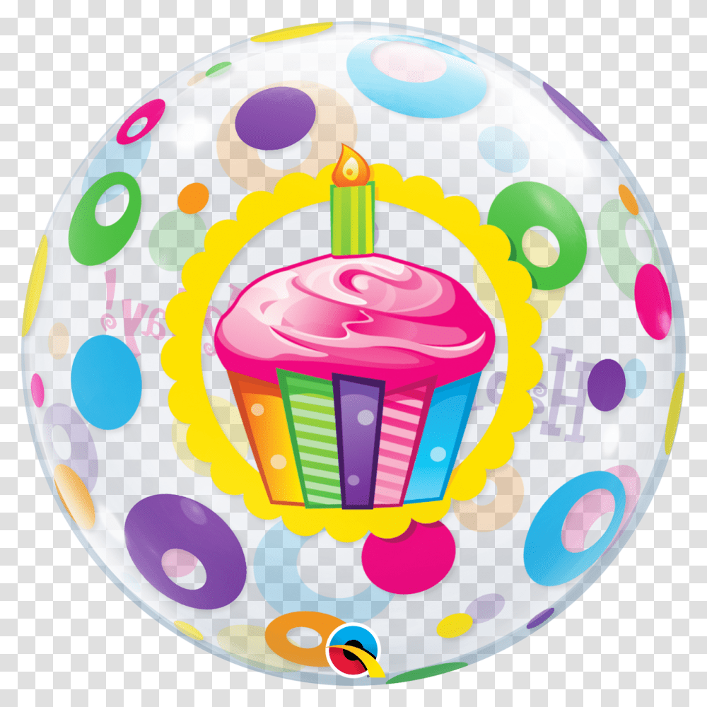 Happy Birthday Cupcake Dots Bubble Balloon Happy Birthday Cupcakes, Sphere, Birthday Cake, Dessert, Food Transparent Png