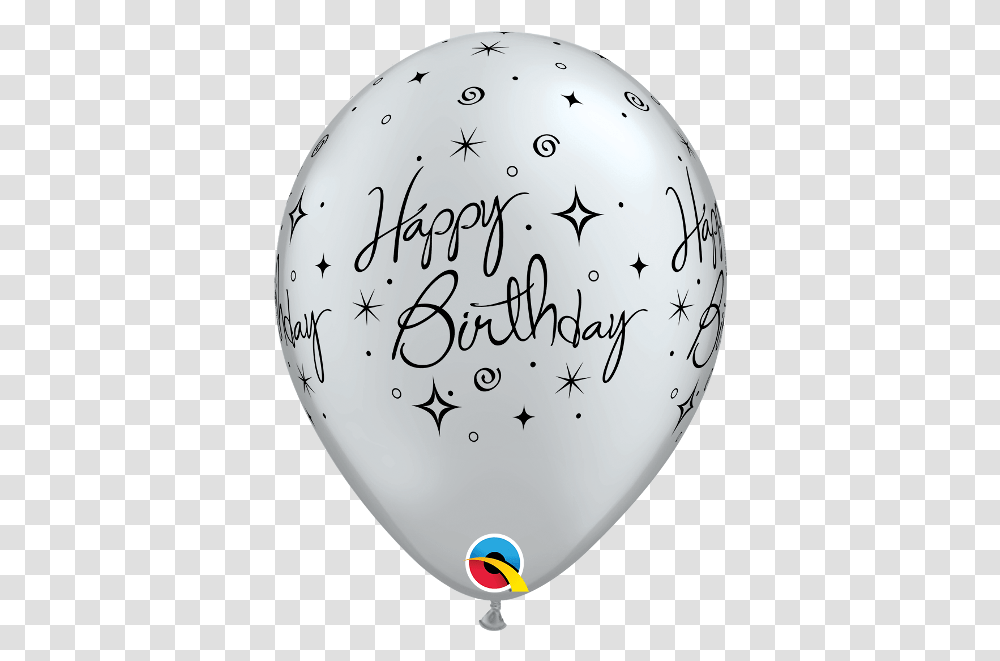 Happy Birthday Elegant Sparkles & Swirls Pearl Silver 11 Balloons Silver Birthday Balloons, Text, Handwriting, Egg, Food Transparent Png