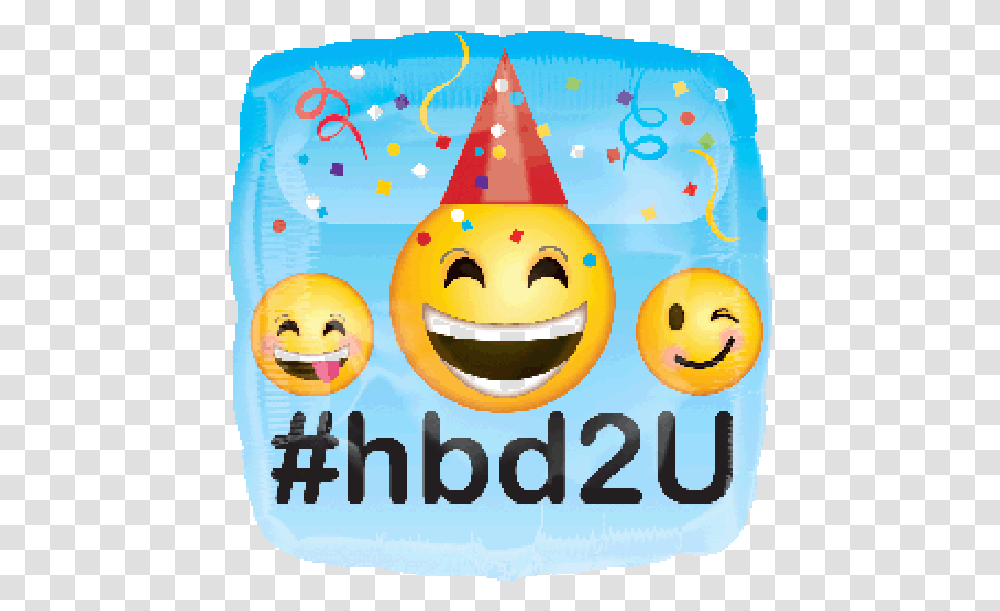 Happy Birthday Emoji Heads Foil Balloon Party Affair Happy Birthday Using Emojis, Clothing, Apparel, Hat, Text Transparent Png