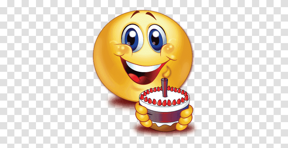 Happy Birthday Emoji Photos Emoji With Birthday Cake, Dessert, Food, Pac Man Transparent Png