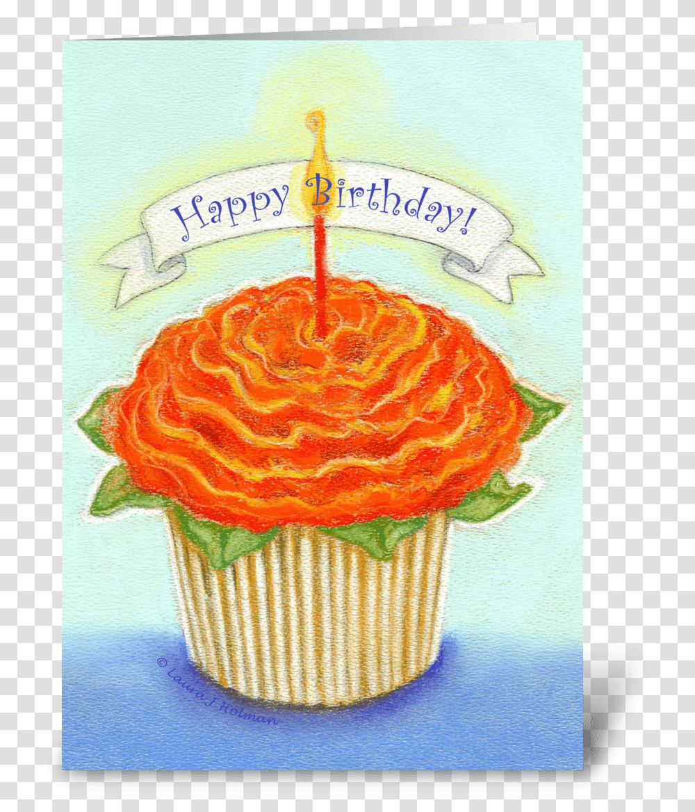 Happy Birthday Flower Cupcake Greeting Card Cupcake, Dessert, Food, Cream, Creme Transparent Png