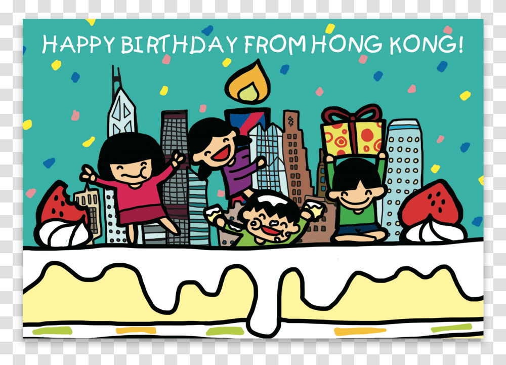 Happy Birthday From Hong Kong Skyline Cake Cartoon, Person, Doodle, Drawing Transparent Png