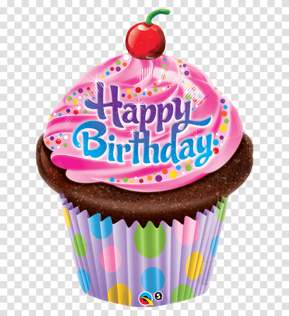 Happy Birthday Frosted Cupcake Balloons Happy Birthday Cupcake, Cream, Dessert, Food, Creme Transparent Png