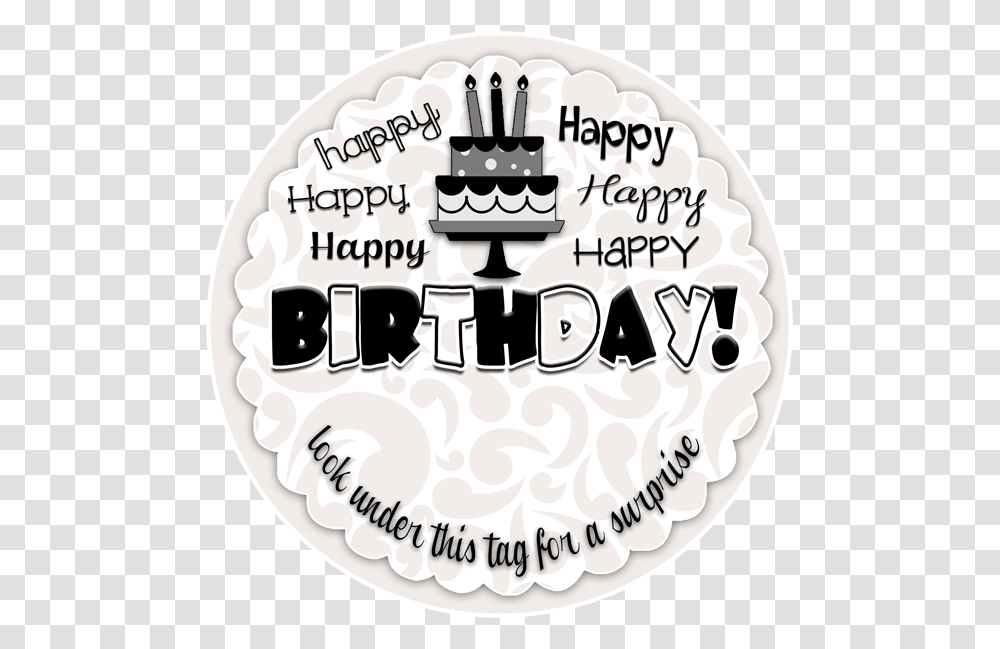 Happy Birthday Gift Tags Printable Black And White, Label, Birthday Cake, Dessert Transparent Png
