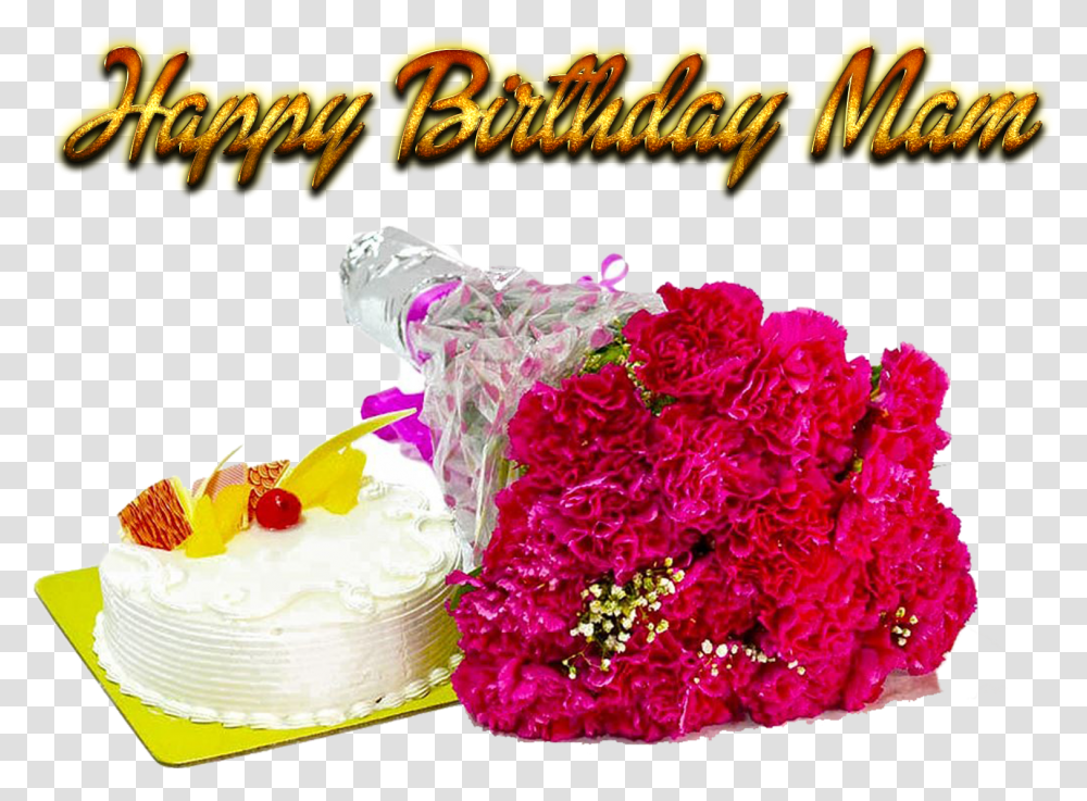 Happy Birthday Mam Free Background Happy Birthday Background, Plant, Flower, Blossom, Cake Transparent Png
