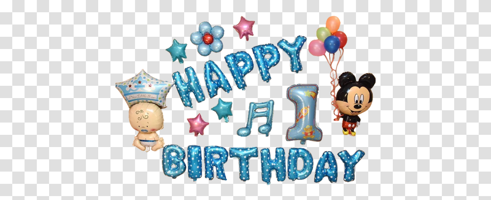 Happy Birthday Mickey Mouse & Baby Balloon Set Mickey Mouse Happy Birthday Baby, Text, Alphabet, Birthday Cake, Food Transparent Png