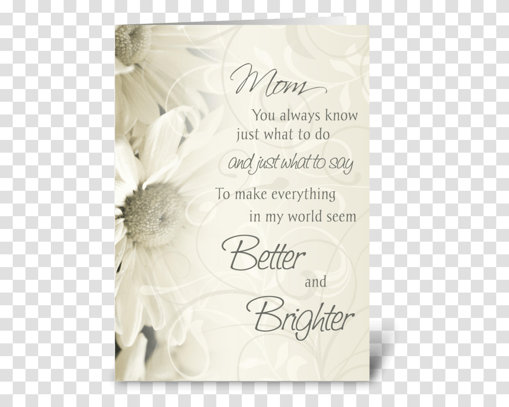 Happy Birthday Mom White Flowers Greeting Card Happy Wedding Anniversary Cards, Handwriting, Calligraphy, Floral Design Transparent Png