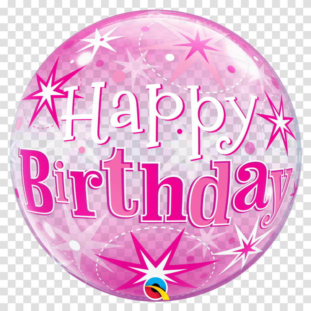 Happy Birthday Pink Stars Bubble Balloon Happy Birthday Pink Birthday Balloons, Sphere, Purple, Paper, Confetti Transparent Png