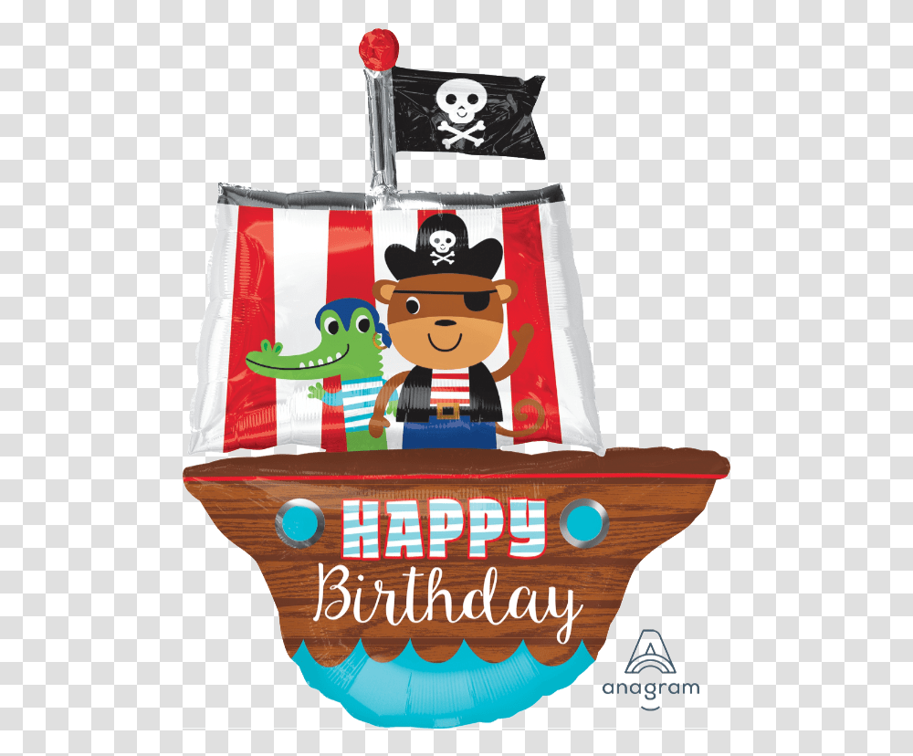 Happy Birthday Pirate Ship Supershape Balloon Happy Birthday Pirate, Bag, Toy, Shopping Bag, Text Transparent Png