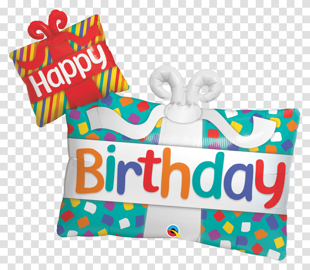 Happy Birthday Presents Foil Balloon Balloon, Text, Cushion, Pillow, Clothing Transparent Png