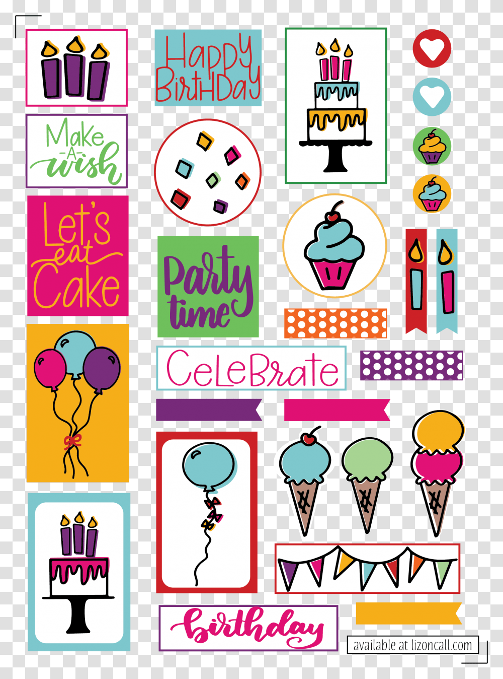 Happy Birthday Printable Stickers, Alphabet, Number Transparent Png
