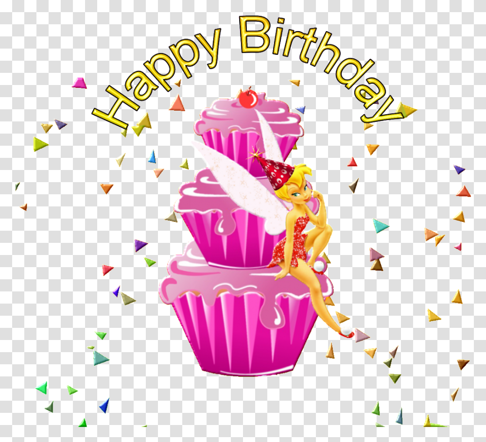 Happy Birthday Wishes Happy Bday Tinkerbell Birthday, Cupcake, Cream, Dessert, Food Transparent Png