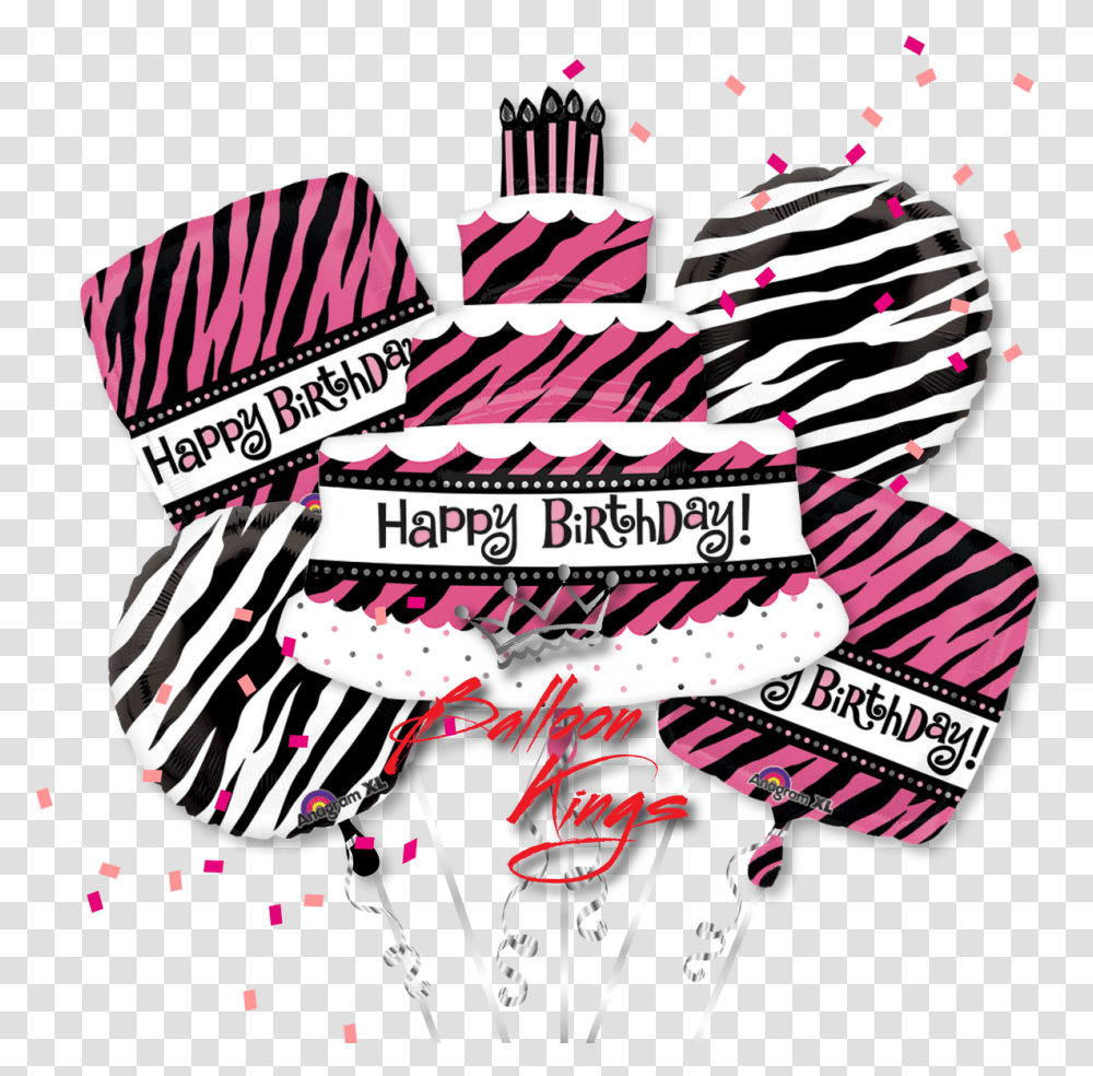 Happy Birthday Zebra Cake Bouquet Birthday, Paper, Text, Graphics, Art Transparent Png