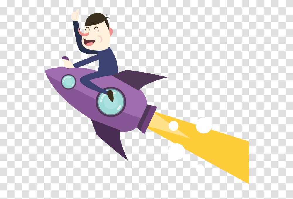 Happy Cartoon Businessman Flying On A Rocket, Hammer, Tool, Weapon, Weaponry Transparent Png