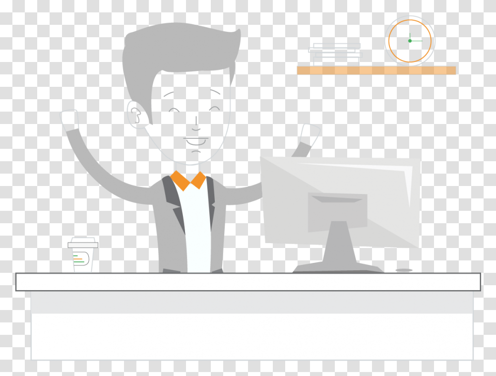 Happy Developer And Customer Client With Working Software Cartoon, Person, Human, Waiter Transparent Png