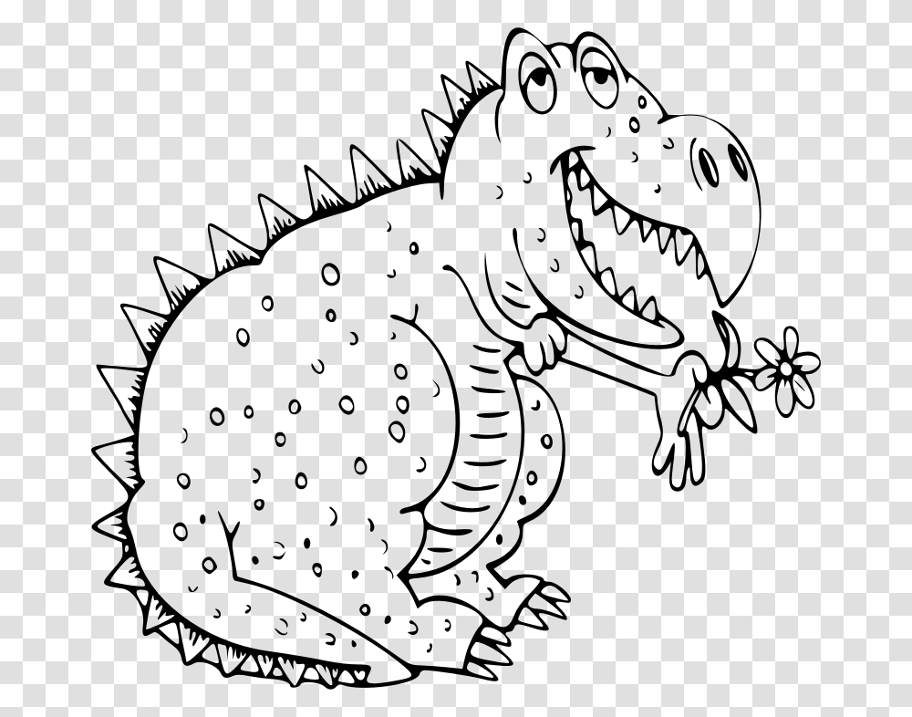 Happy Dinosaur Clip Art Black And White Dinosaur With Outline, Gray, World Of Warcraft Transparent Png