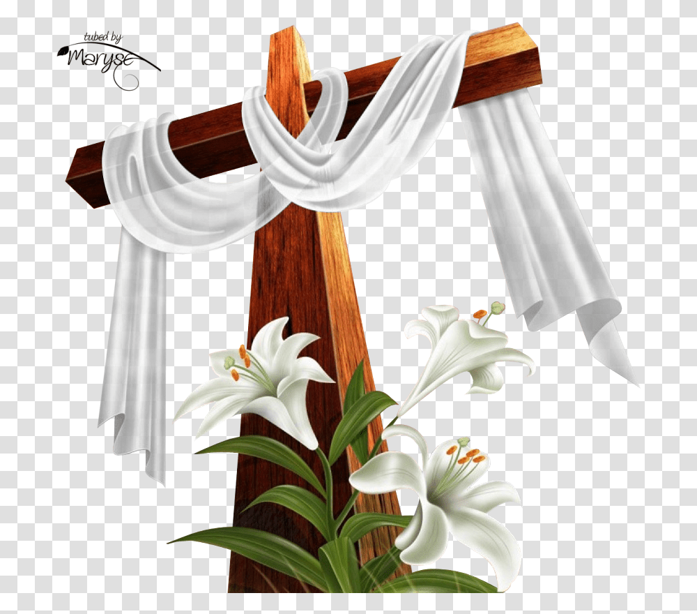 Happy Easter Christian Easter Cross, Plant, Flower, Blossom, Lily Transparent Png