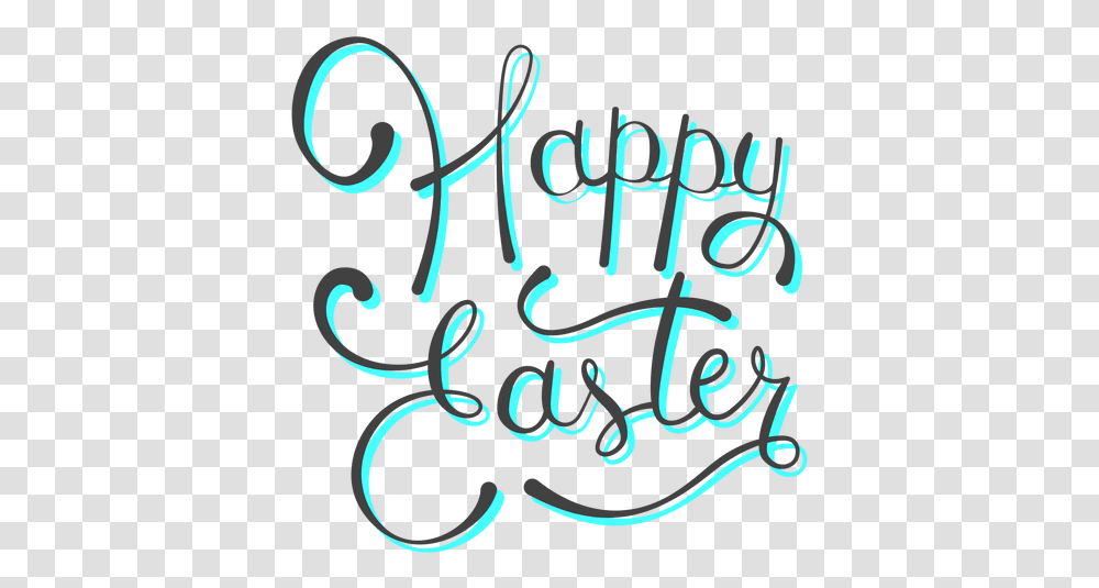 Happy Easter Cyan Shadow Message Clip Art, Text, Handwriting, Calligraphy, Alphabet Transparent Png