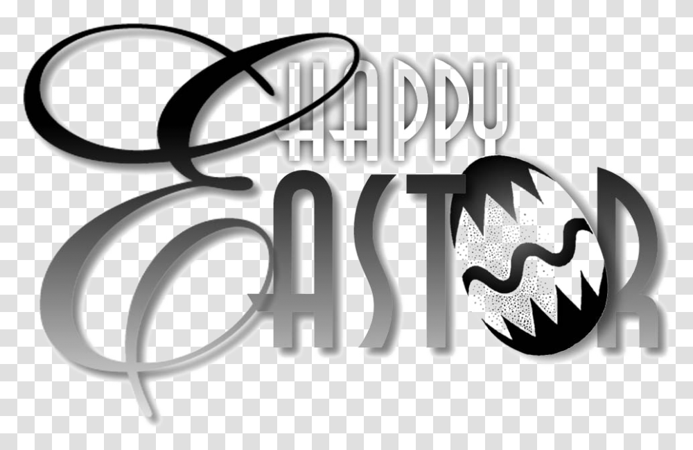 Happy Easter Download Image Easter Black And White Clipart, Text, Label, Alphabet, Logo Transparent Png