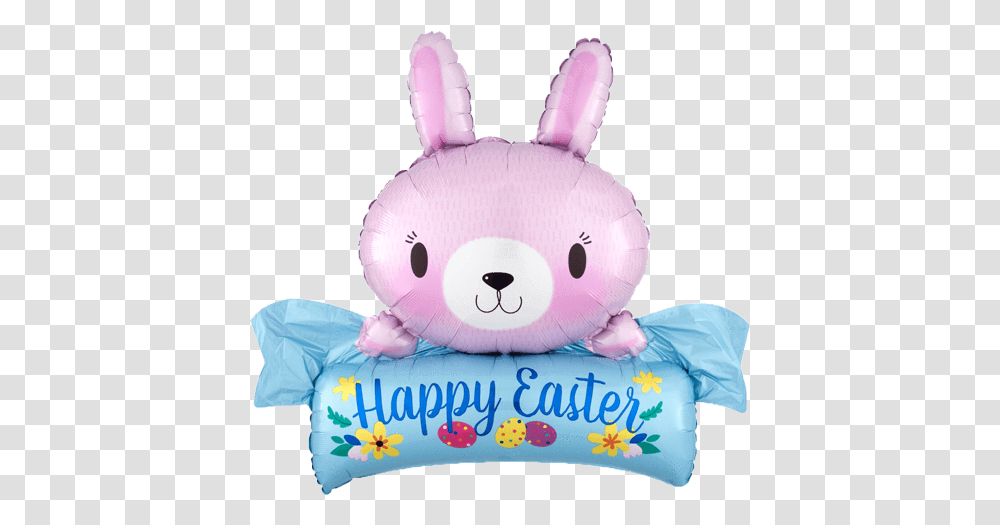 Happy Easter Pink Bunny Balloon Happy Easter Balloon, Plush, Toy, Cushion, Text Transparent Png